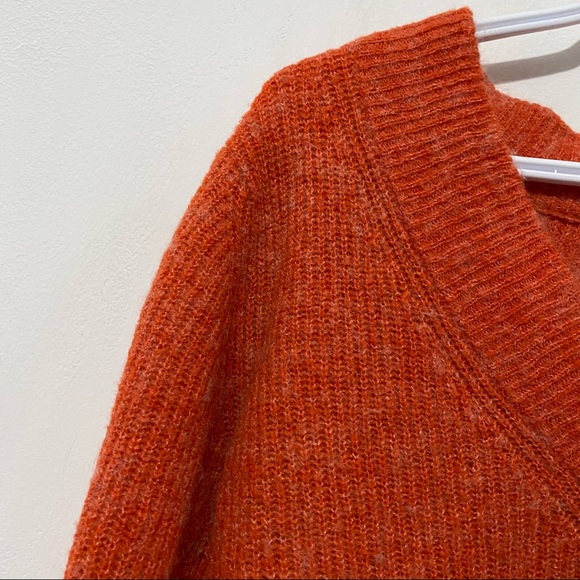 Kaffe Oversized Wool Mohair Blend V-Neck High Low Knit Sweater Burnt Orange XS-M - Picture 5 of 14